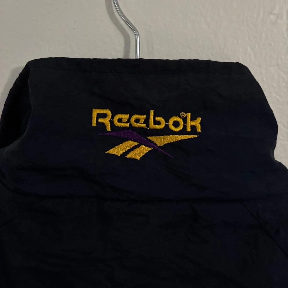 Vtg 90s Reebok Windbreaker Jacket Navy Purple Gold Colorblock Men Large‎ L